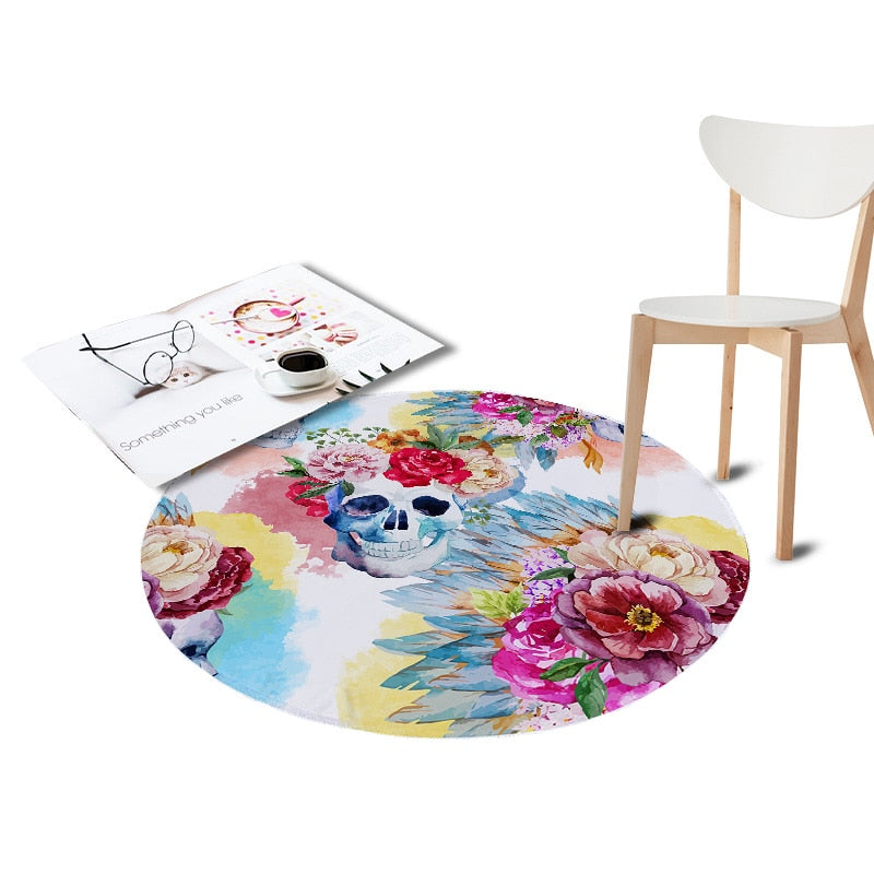 Sugar Skull Printed Coral Velvet Chair Pink Floor Mats Round Carpets Living Room Kids Bedroom Play Area Outdoor Rugs Home Decor
