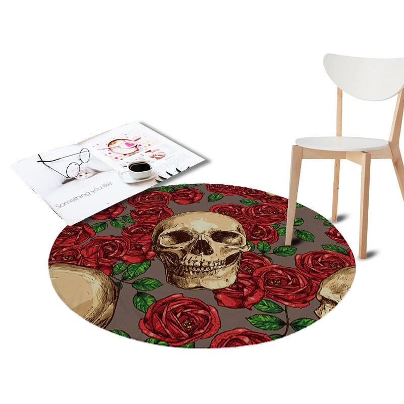 Sugar Skull Printed Coral Velvet Chair Pink Floor Mats Round Carpets Living Room Kids Bedroom Play Area Outdoor Rugs Home Decor