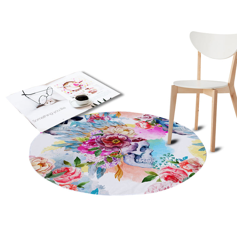 Sugar Skull Printed Coral Velvet Chair Pink Floor Mats Round Carpets Living Room Kids Bedroom Play Area Outdoor Rugs Home Decor