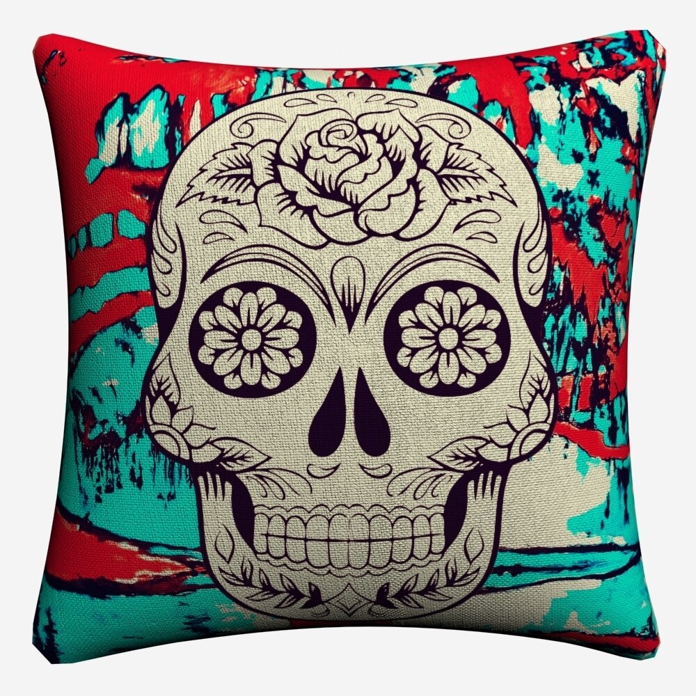 Sugar Skull Psychedelic Mandala Art Decorative Cotton Linen Cushion Cover