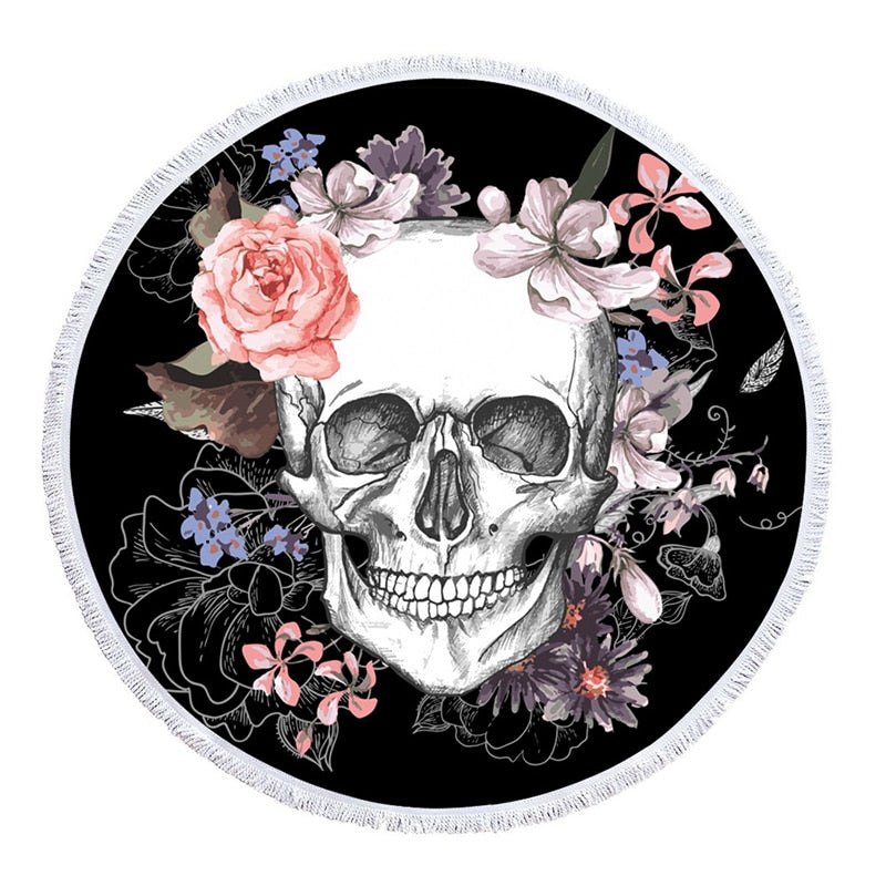 Sugar Skull Round Beach Towel Floral
