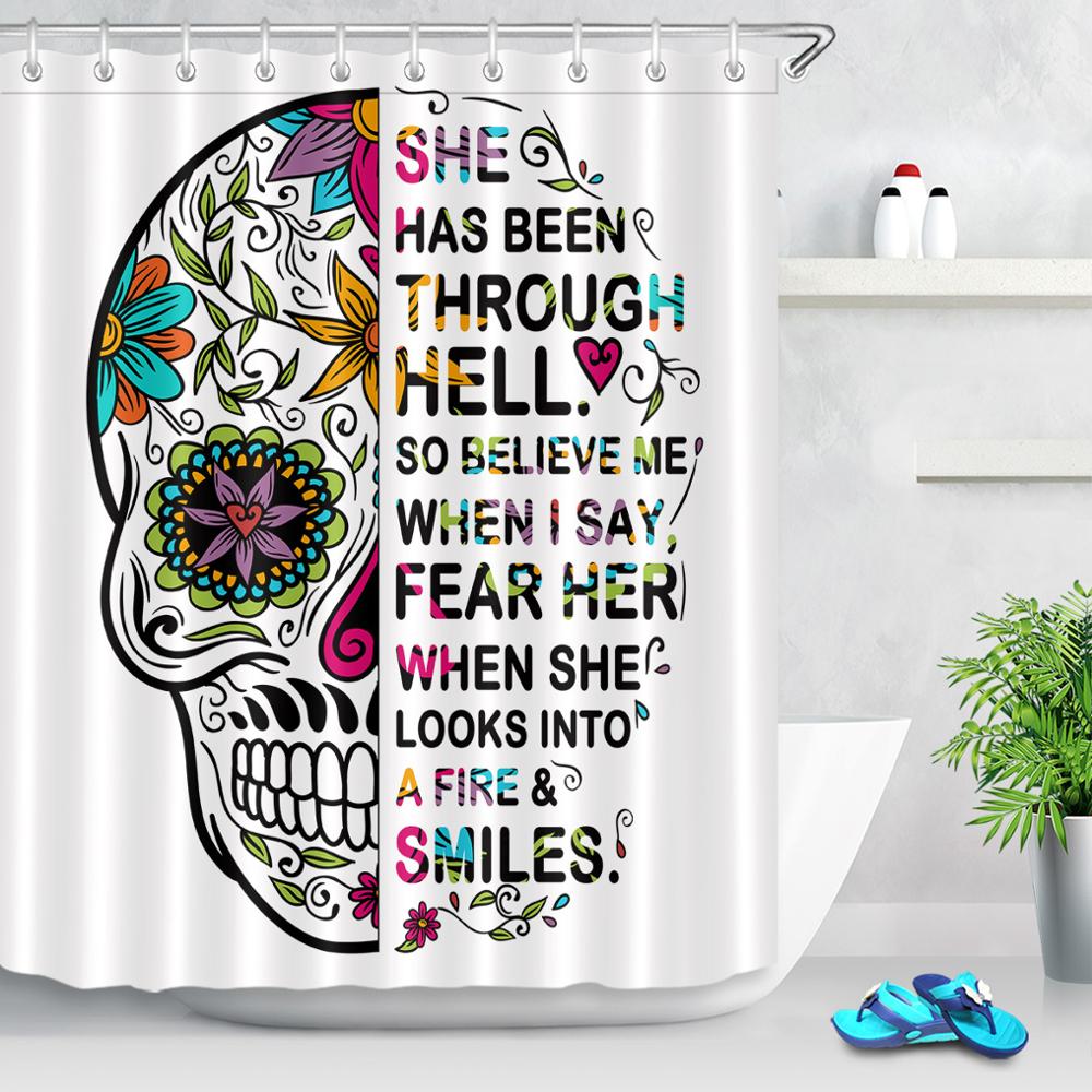 Sugar Skull Shower Curtain Floral Pattern Polyester Water-Repellent Fabric