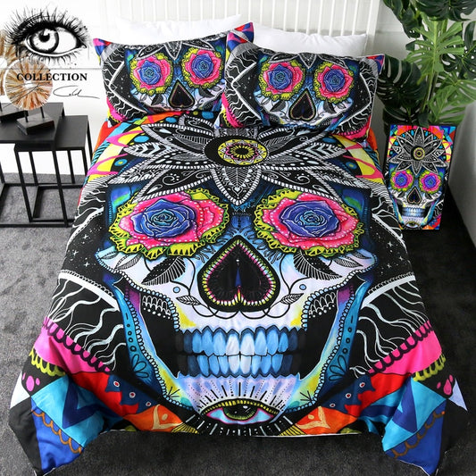 Sugar Skull Bedding Set Floral Duvet Cover Set