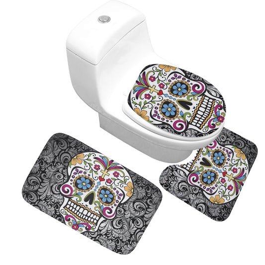 3-Piece Halloween Skull Thick Bathroom Rug Set Closestool Cover Slip Resistance Rugs