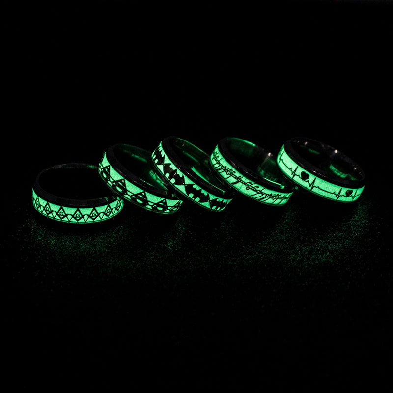 Superman Heart Luminous Rings for Women Men Stainless Steel Fluorescent Glowing In dark Finger Freemason Batman Rings Jewelry