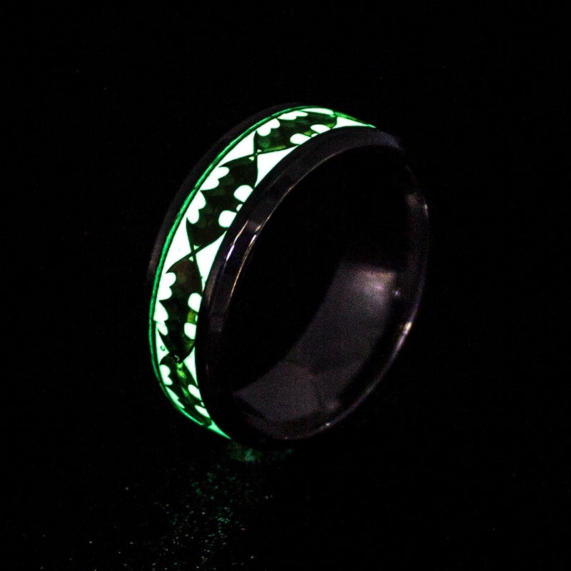 Superman Heart Luminous Rings for Women Men Stainless Steel Fluorescent Glowing In dark Finger Freemason Batman Rings Jewelry