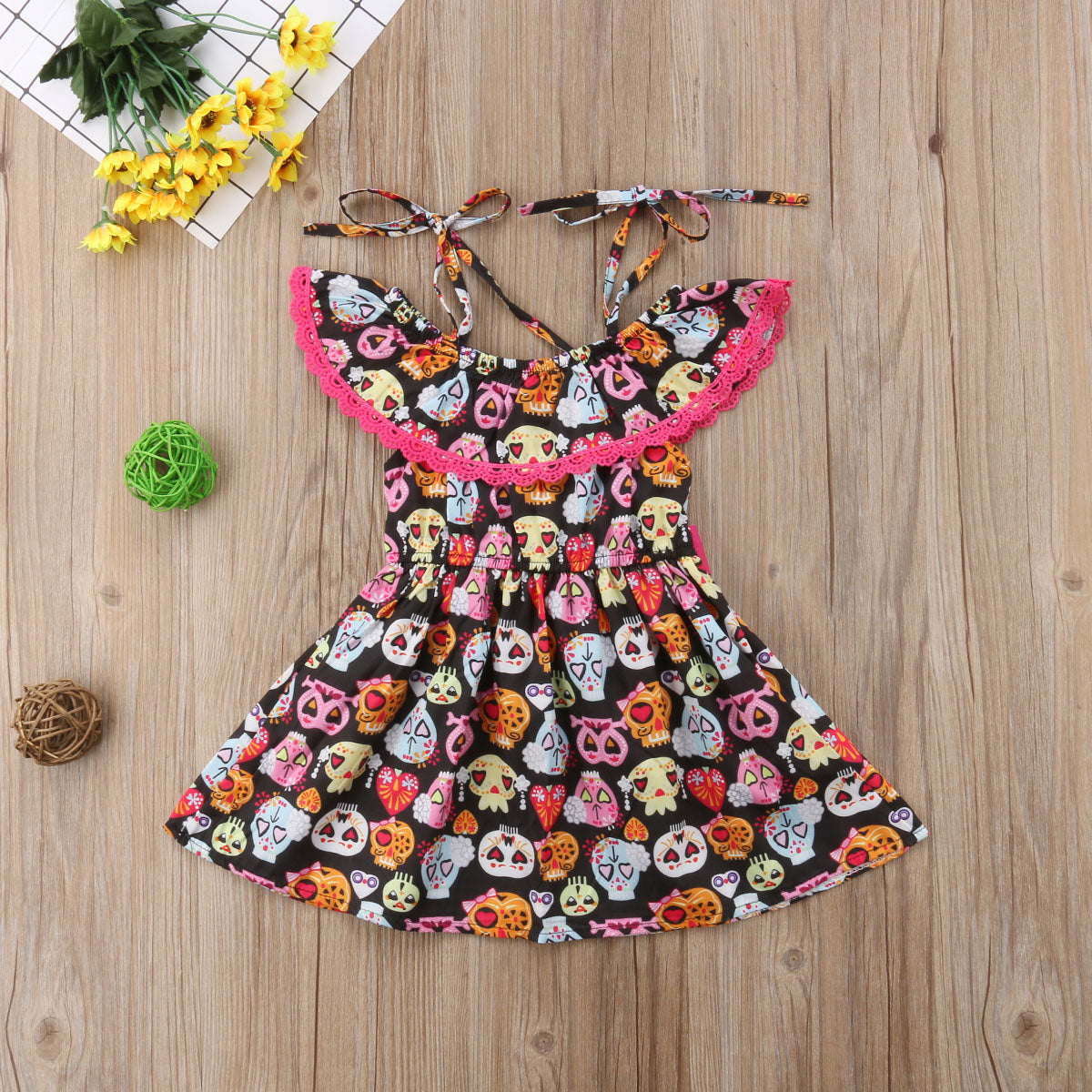Sweet Baby Kids Girls Lace Cartoon Skull Party Pageant Tutu Dress