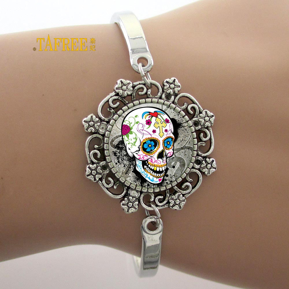 Sugar Skull Bracelets Skeleton Glass Gem Lace Charm Jewelry