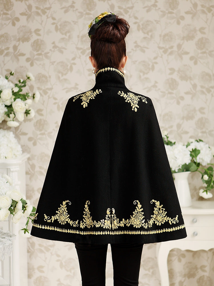 Original New Brand Autumn and Winter Navy Black Double Breast Elegant Women Cape Cloak Poncho Coat Women