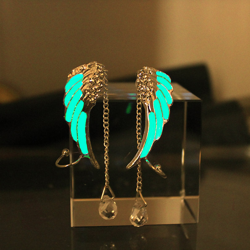 Ear Cuff Ear Cuff GLOW in the DARK diamante Wings feather Ear clip earrings Stud Earring Clip Earrings WOMEN girl gift