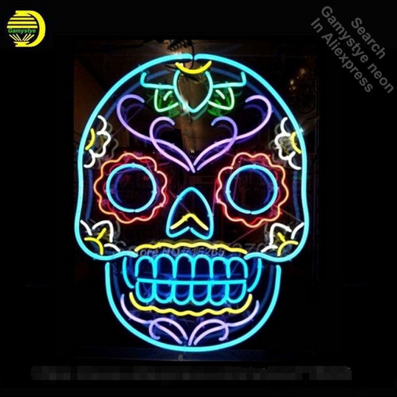 Tattoo Skull Neon Sign Skull Beer Pub Neon Bulbs
