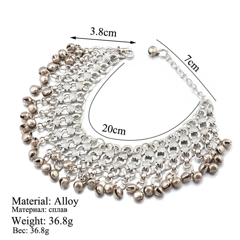 Tenande Punk Metal Chunky Chain Bell Anklets for Women Statement Bell Tassel Leg Bracelets for Women Beach Sandals Foot Jewelry