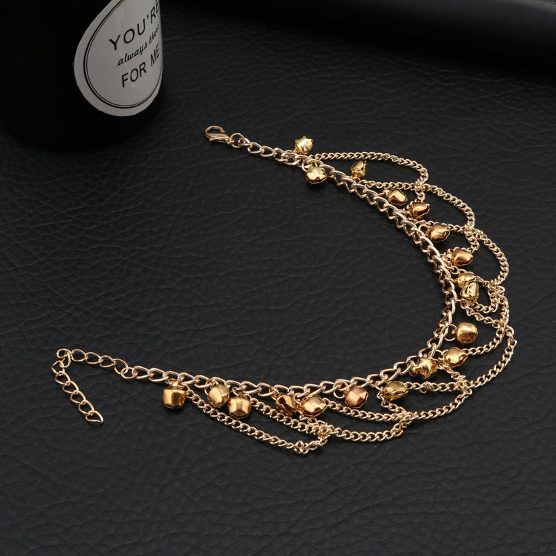 Tenande Trendy Gold Color Chain Bell Tassels Anklets Multi Layer Cross Ankle Bracelet for Women Sandals Cheville Foot Jewelry