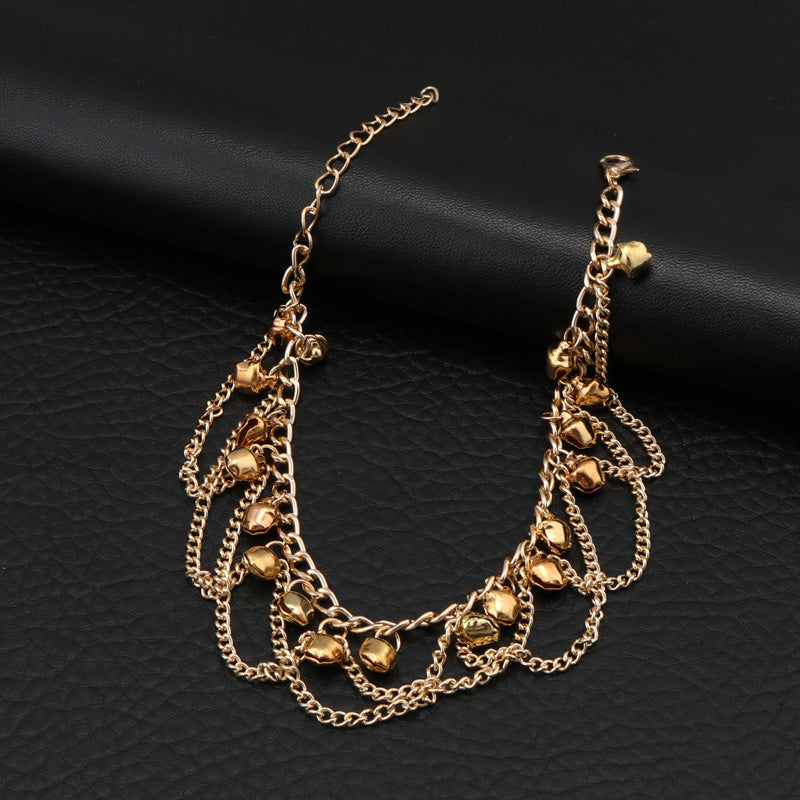 Tenande Trendy Gold Color Chain Bell Tassels Anklets Multi Layer Cross Ankle Bracelet for Women Sandals Cheville Foot Jewelry