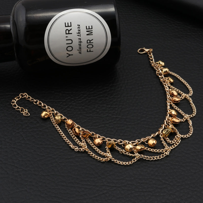 Tenande Trendy Gold Color Chain Bell Tassels Anklets Multi Layer Cross Ankle Bracelet for Women Sandals Cheville Foot Jewelry