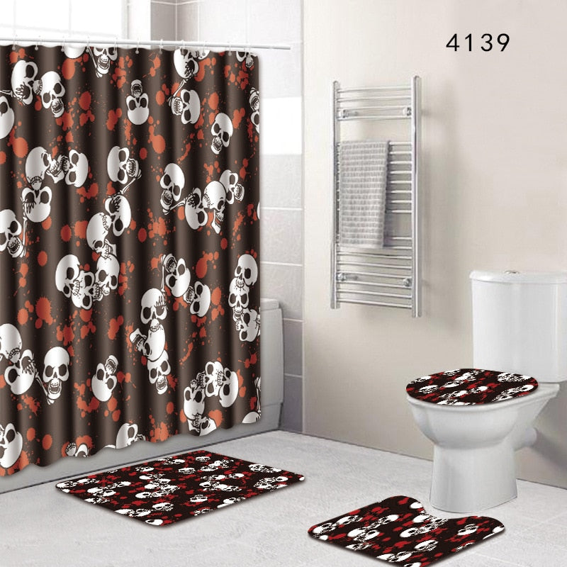 The 4 sets bathroom carpet and rug Shower curtain cranium Toilet seat cover