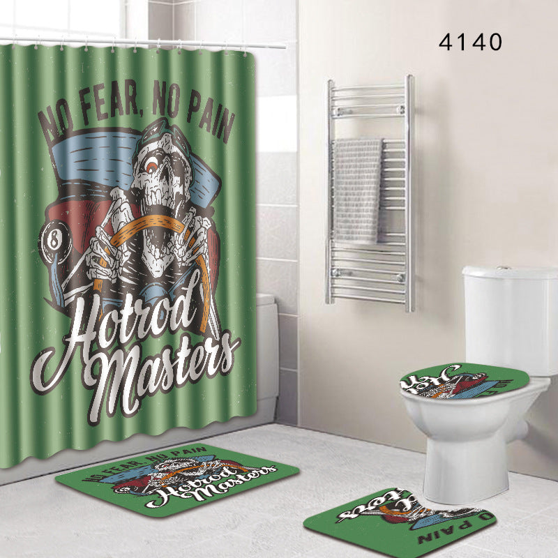 The 4 sets bathroom carpet and rug Shower curtain cranium Toilet seat cover