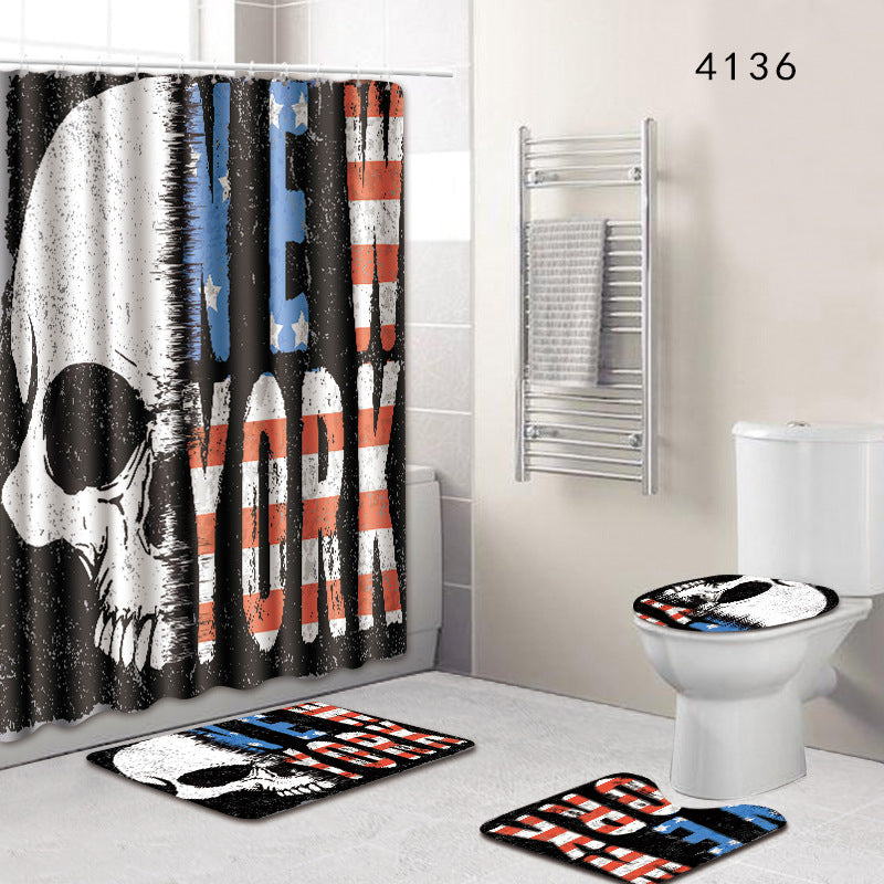 The 4 sets bathroom carpet and rug Shower curtain cranium Toilet seat cover