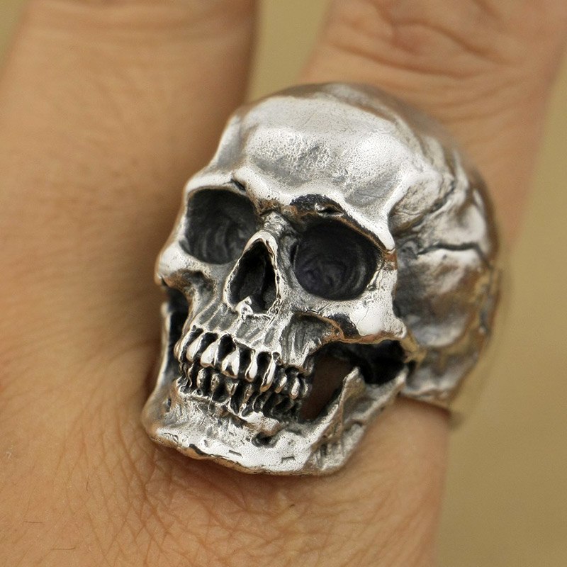 Thick Heavy Punk Retro Fashion Solid 925 Sterling Silver Cool Men's Biker Personality High Detail Skull Ring US Size 7~15