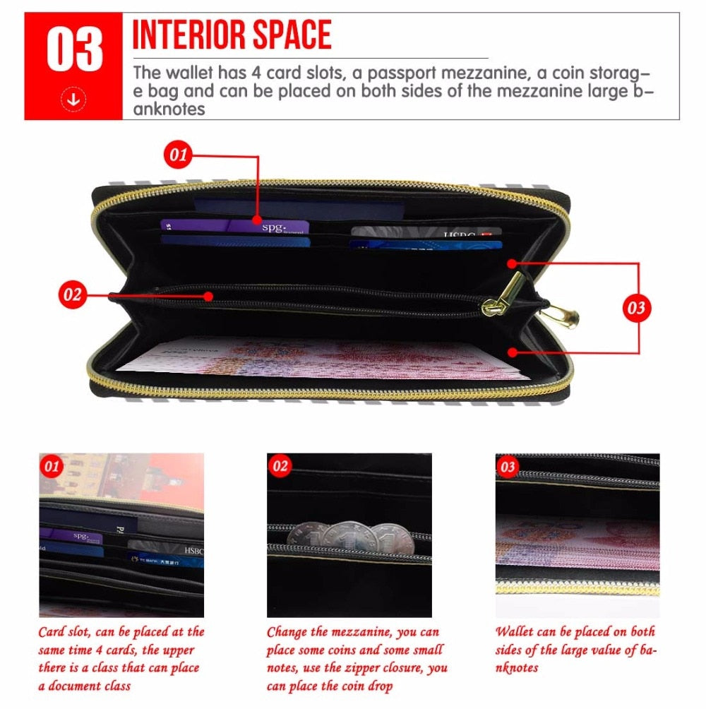 Women's Clutch Money Bags Sugar Skull Printing Long PU Leather