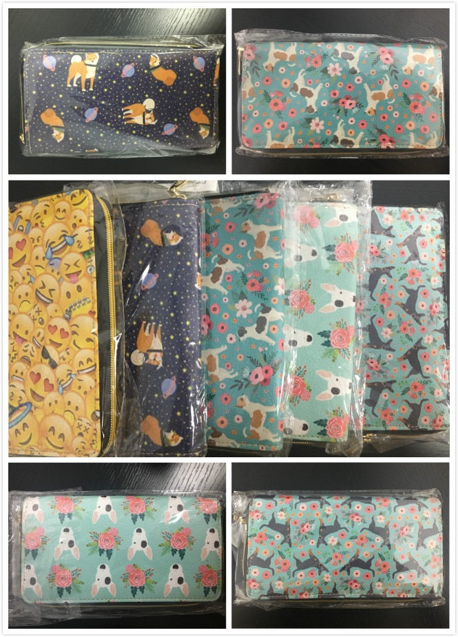 Women's Clutch Money Bags Sugar Skull Printing Long PU Leather