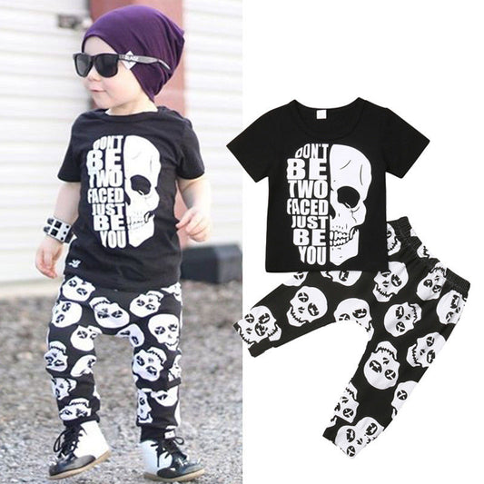 Toddler Kids Baby Boy Clothes Set Skull T Shirt Tops