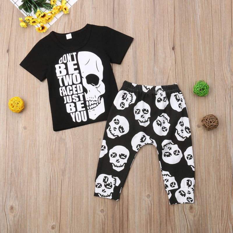 Toddler Kids Baby Boy Clothes Set Skull T Shirt Tops