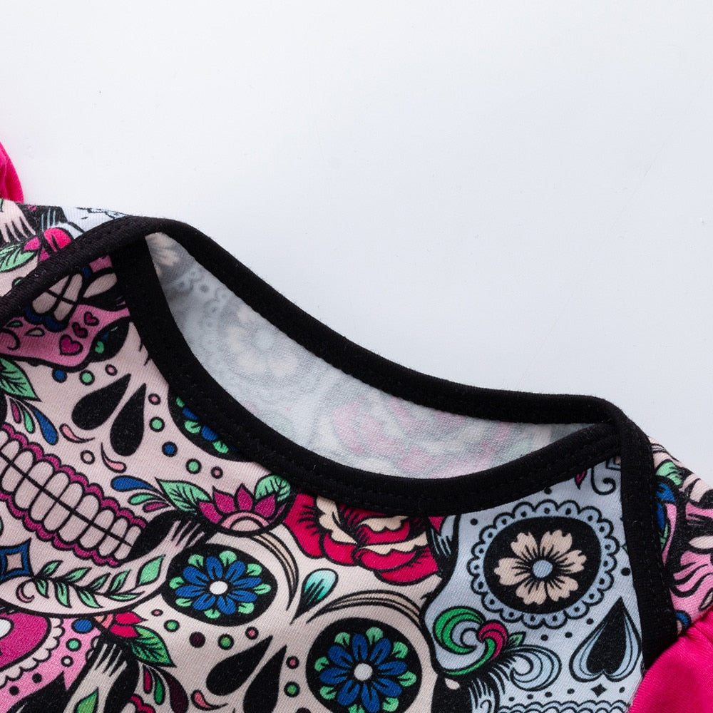 Baby Floral Girls Long Sleeve Sugar Skull Romper Jumpsuit