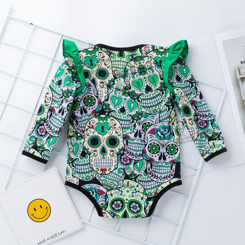 Baby Floral Girls Long Sleeve Sugar Skull Romper Jumpsuit