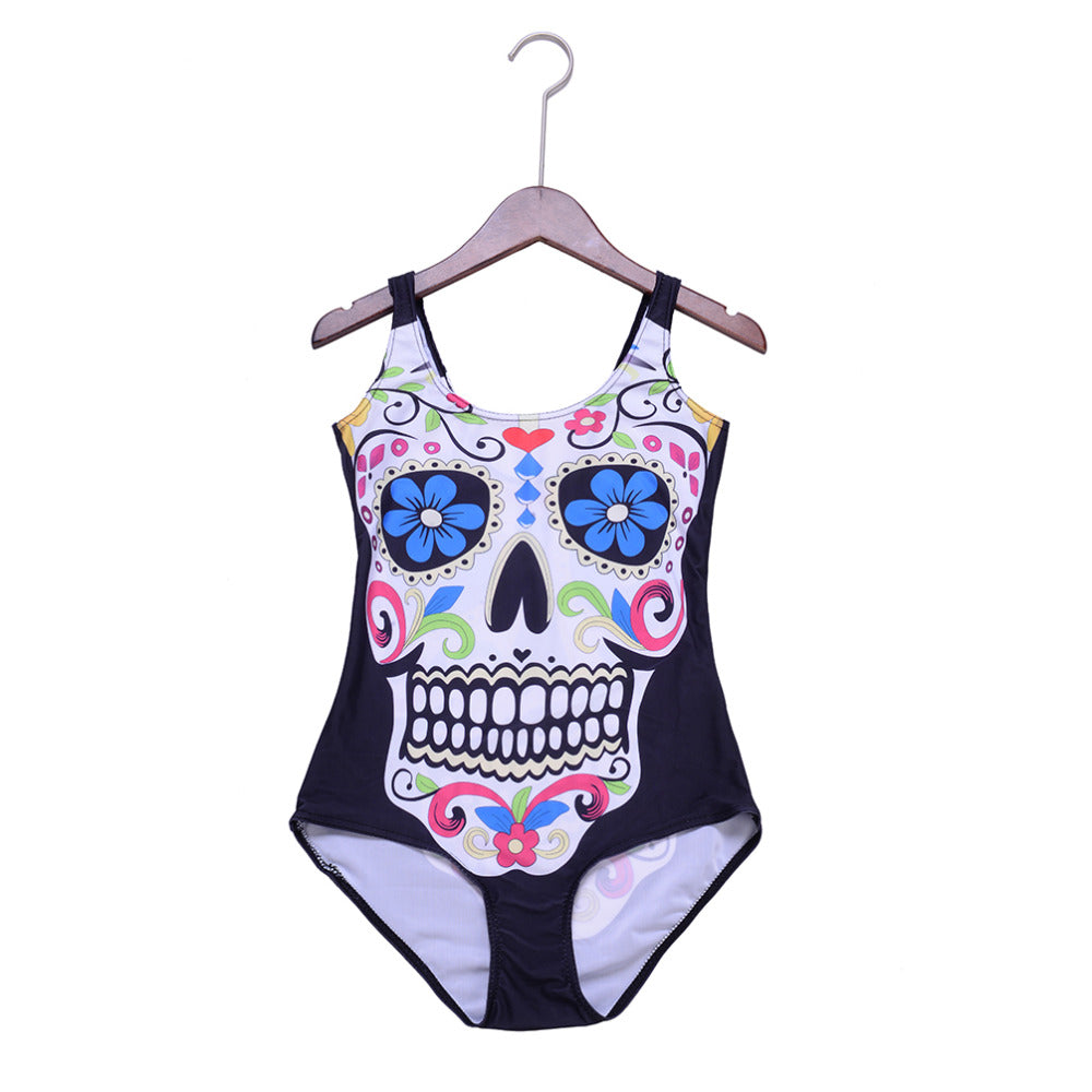 Top saleing Beach Swimwear Skull Printing Digital Backless Swimwear