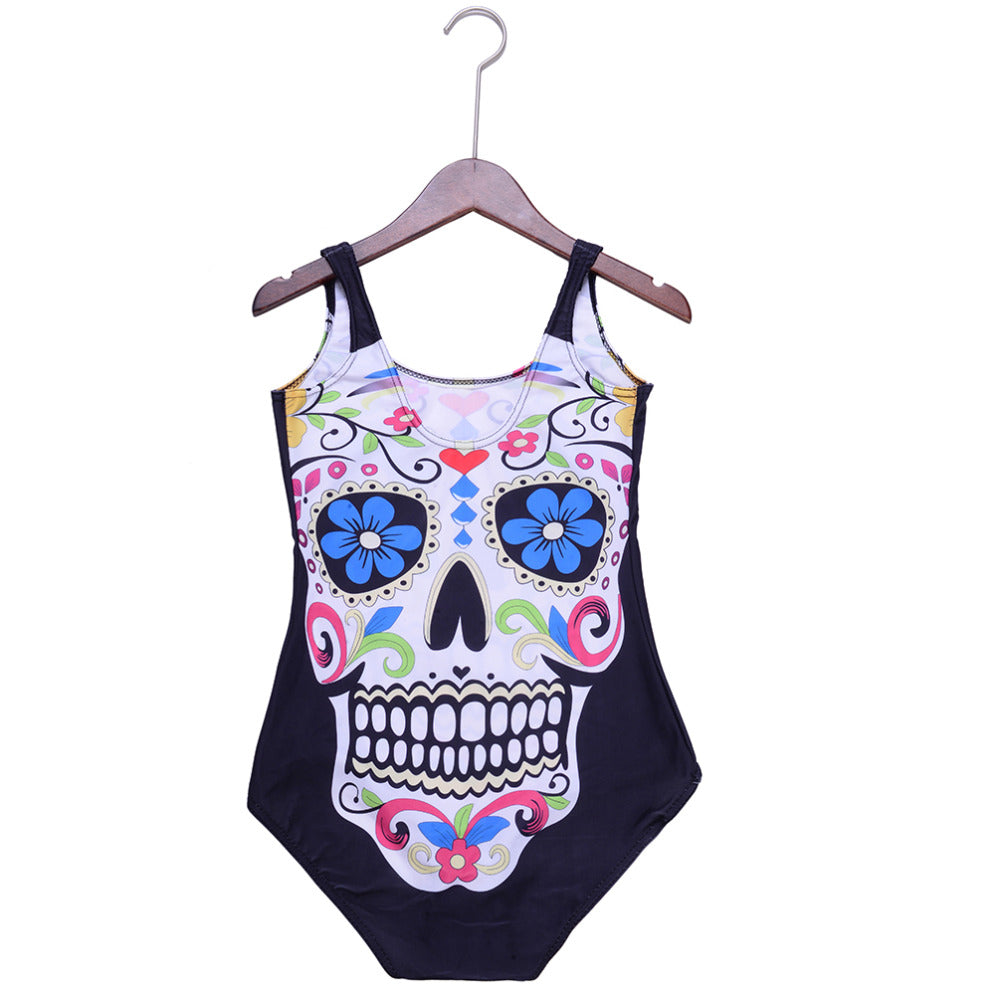 Top saleing Beach Swimwear Skull Printing Digital Backless Swimwear