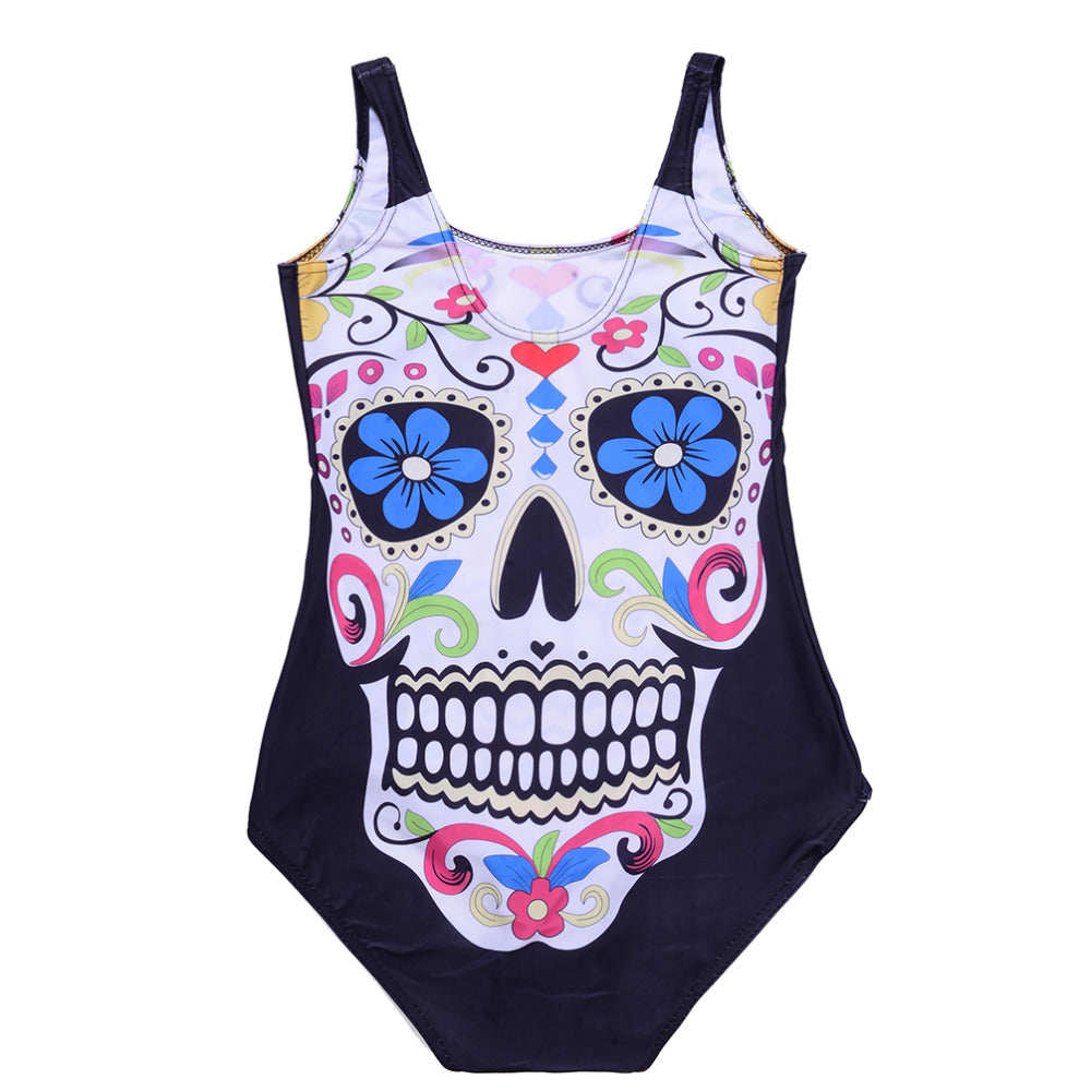 Top saleing Beach Swimwear Skull Printing Digital Backless Swimwear