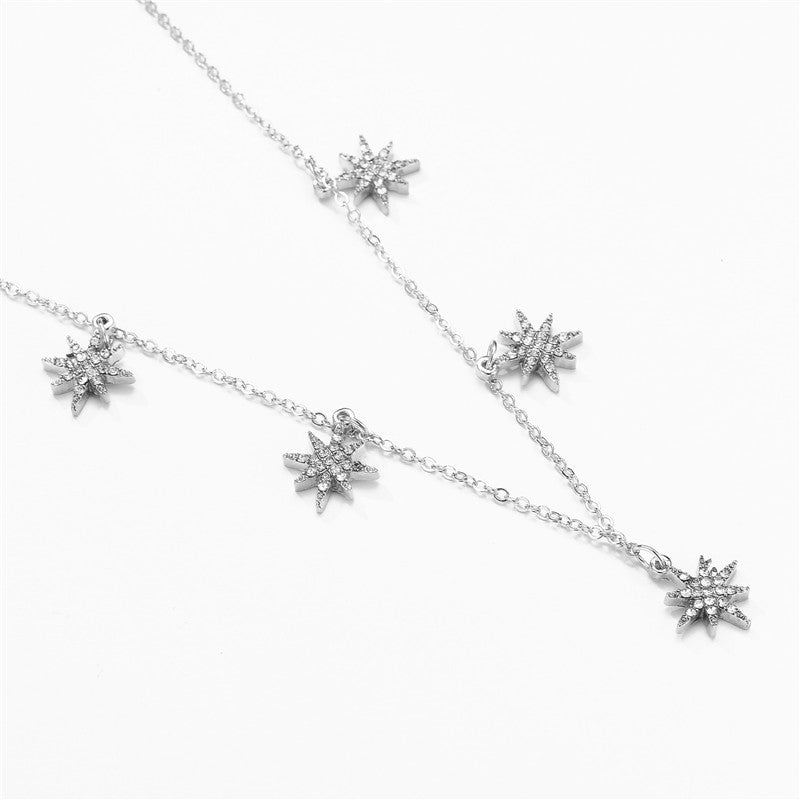 Trendy CZ Crystal Star Pendant Necklace Gold Silver Color Chain Choker Necklace for Women Jewelry Wedding Party Christmas Gift