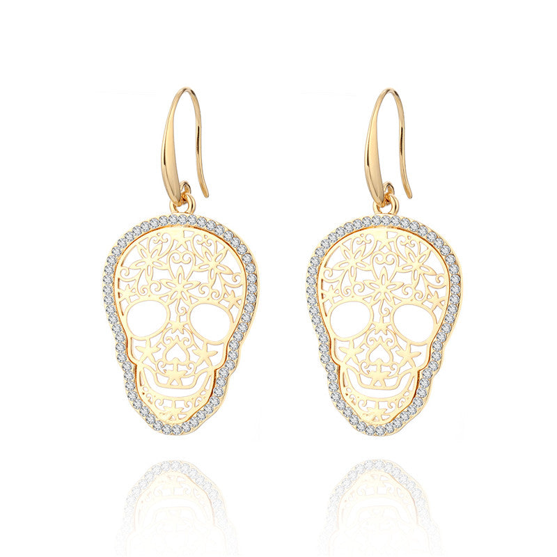Trendy Gold Skull Jewelry for Women Flower Skeleton Crystal Earring
