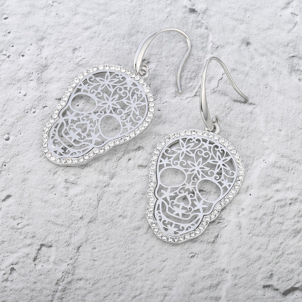 Trendy Gold Skull Jewelry for Women Flower Skeleton Crystal Earring