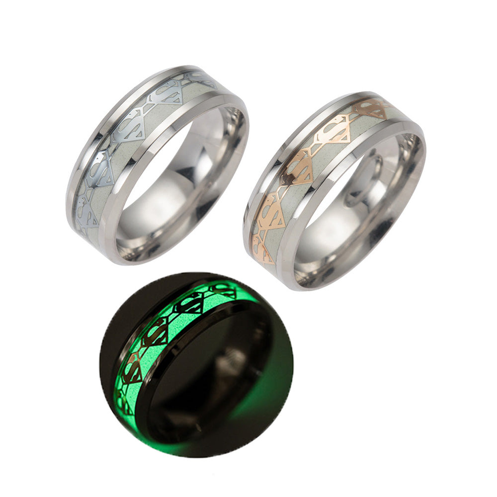 Trendy Luminous Stainless Steel Ring New Arrival Charm Glow In the Dark Ring for Couples Women& Men Jewelry 6-13 Size