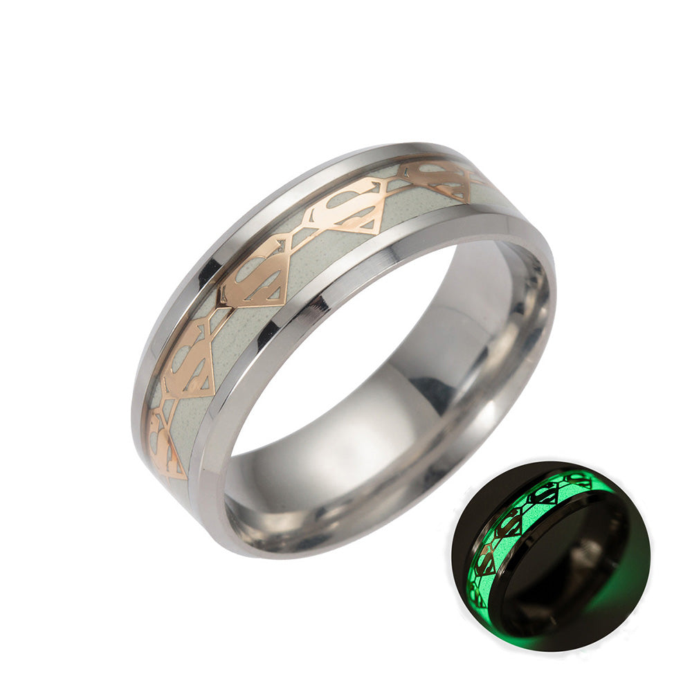 Trendy Luminous Stainless Steel Ring New Arrival Charm Glow In the Dark Ring for Couples Women& Men Jewelry 6-13 Size