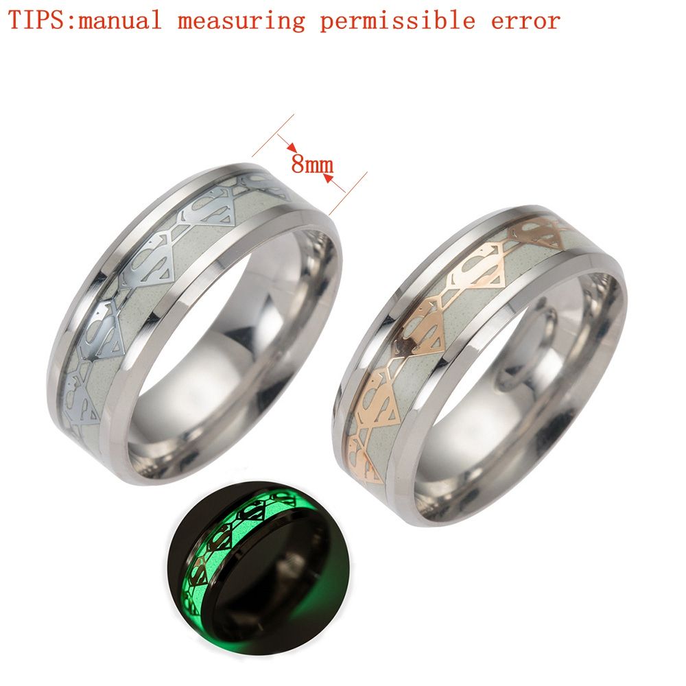 Trendy Luminous Stainless Steel Ring New Arrival Charm Glow In the Dark Ring for Couples Women& Men Jewelry 6-13 Size