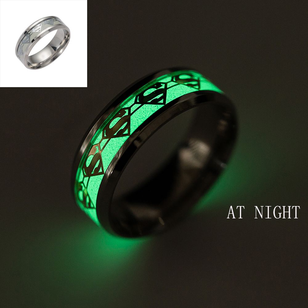 Trendy Luminous Stainless Steel Ring New Arrival Charm Glow In the Dark Ring for Couples Women& Men Jewelry 6-13 Size