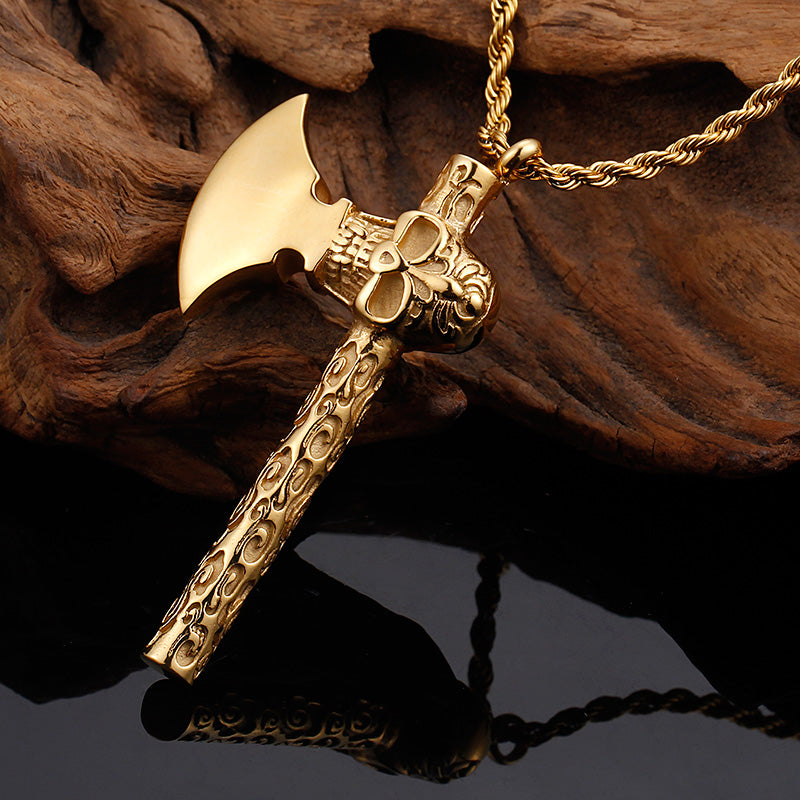 Rock Gold Black Color Stainless Steel Skull Necklaces & Pendants Men Trendy Axe Ax Totem Jewellery