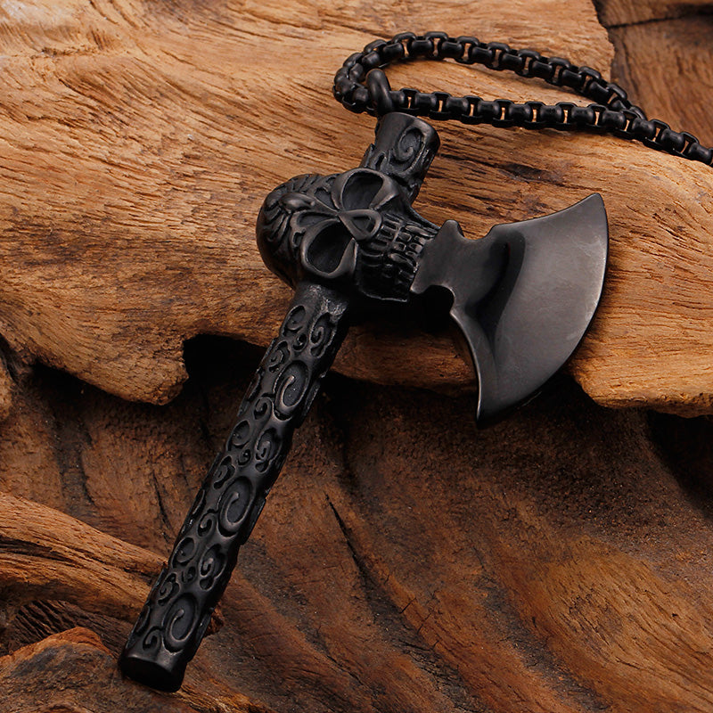 Rock Gold Black Color Stainless Steel Skull Necklaces & Pendants Men Trendy Axe Ax Totem Jewellery