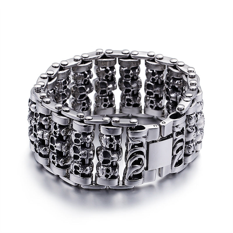 Solid Stainless Steel 35MM Wide Heavy Men's Skeleton Skull Bracelet Punk Rocker Ghost Bangle Biker Jewelry Bracelets