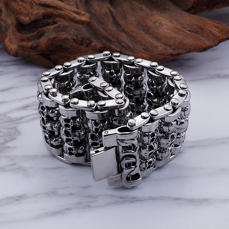 Solid Stainless Steel 35MM Wide Heavy Men's Skeleton Skull Bracelet Punk Rocker Ghost Bangle Biker Jewelry Bracelets
