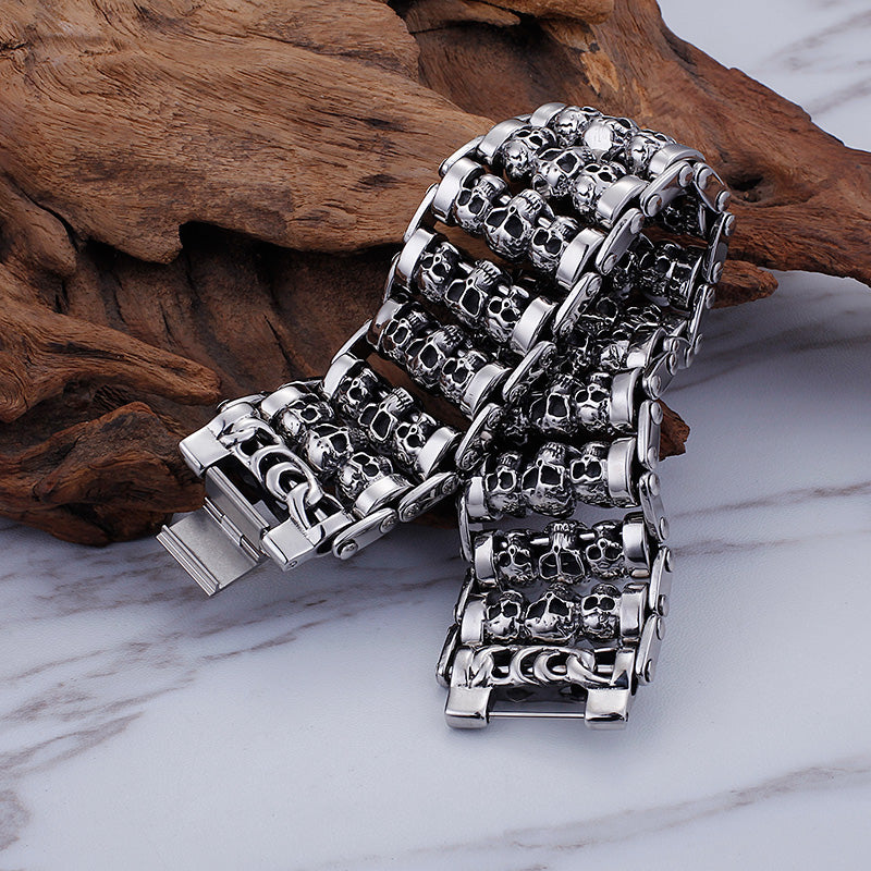 Solid Stainless Steel 35MM Wide Heavy Men's Skeleton Skull Bracelet Punk Rocker Ghost Bangle Biker Jewelry Bracelets