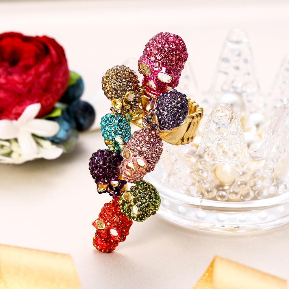 Tuliper Creative Halloween Skull Rings Multicolor Crystal Ring For Women Girl