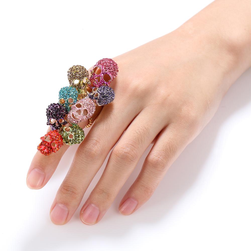 Tuliper Creative Halloween Skull Rings Multicolor Crystal Ring For Women Girl