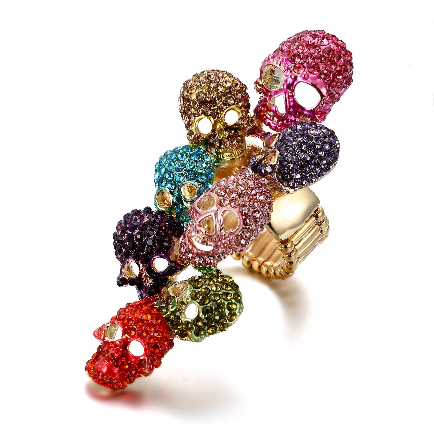 Tuliper Creative Halloween Skull Rings Multicolor Crystal Ring For Women Girl