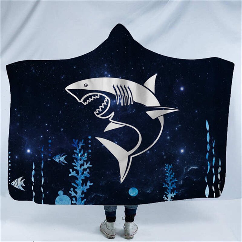Skull Octopus Dinosaur Printed Plush Hooded Blanket