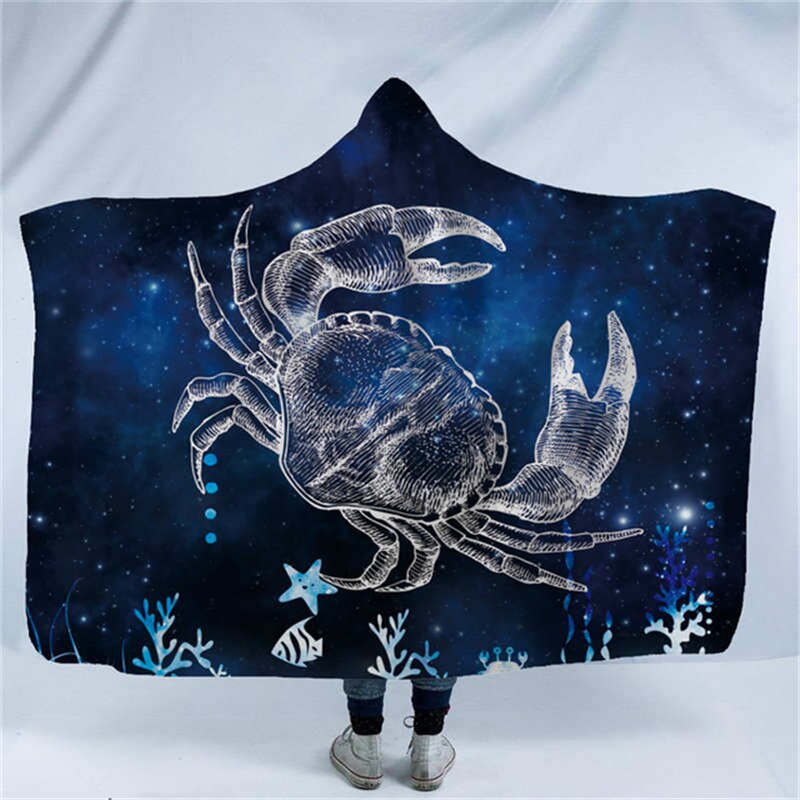 Skull Octopus Dinosaur Printed Plush Hooded Blanket