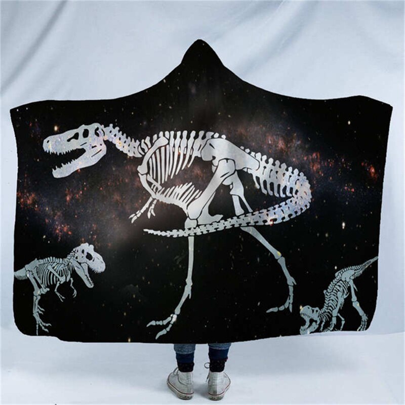 Skull Octopus Dinosaur Printed Plush Hooded Blanket